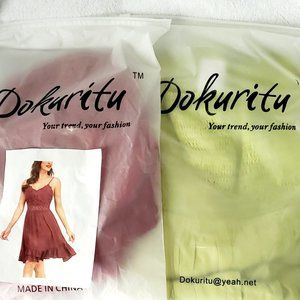 Women's Sexy Spaghetti Strap Mini Dress- Ruffle Hem-Short Lace- Green-XL/Wine-Sm